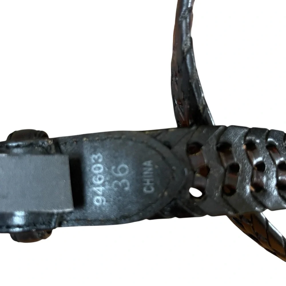 Brighton‎ Black Leather Woven Belt with Classic Silver Buckle Sz. 36